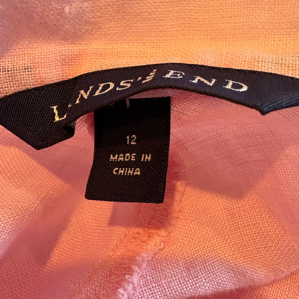Lands’ End Women’s Pink Linen Button-Up Blouse Mandarin Collar Size 12 - Picture 6 of 9